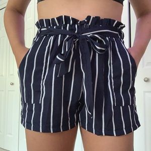 blue and white striped loose shorts